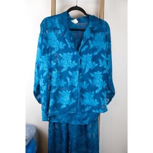 Vintage Victoria's Secret Gold Label Sheer Floral Teal XS Pajama Set Lingerie